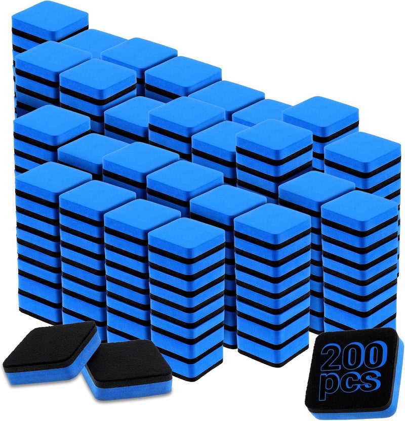 AojSup 200 Pack Magnetic Erasers for Whiteboard, Bulk Erasers for Dry Erase Board with Strong Magnets, 1.97 x 1.97 Inch Blue EVA Felt Whiteboard Eraser for Office Home Supplies - Image 1